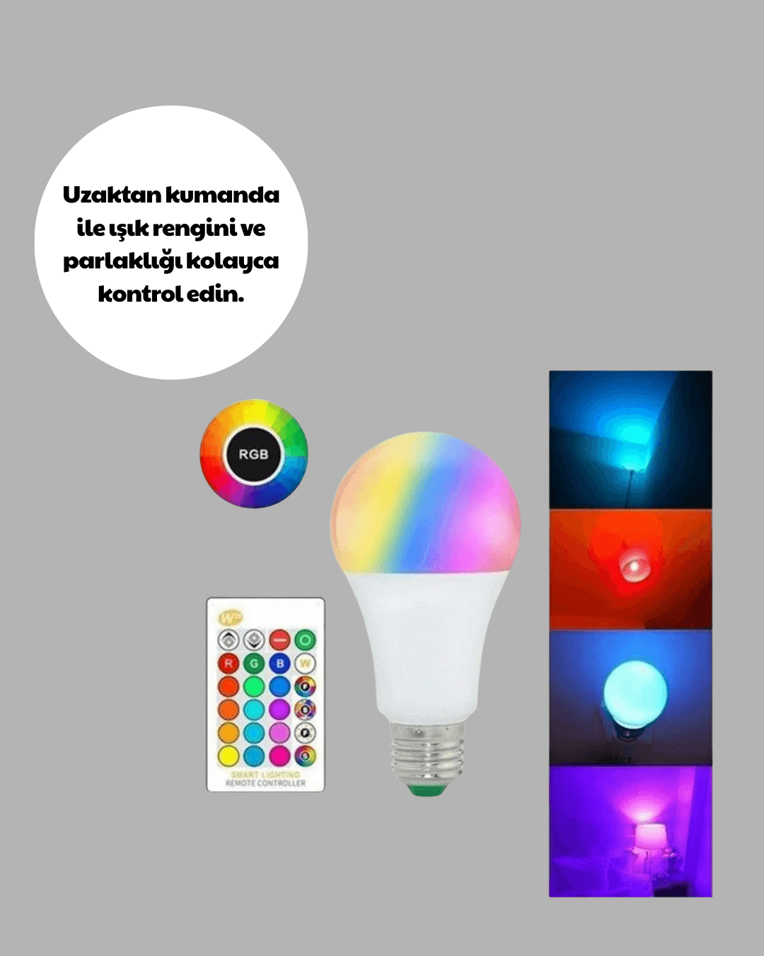 RGB Uzaktan Kumandalı LED Ampul 16 Renkli A Kalite