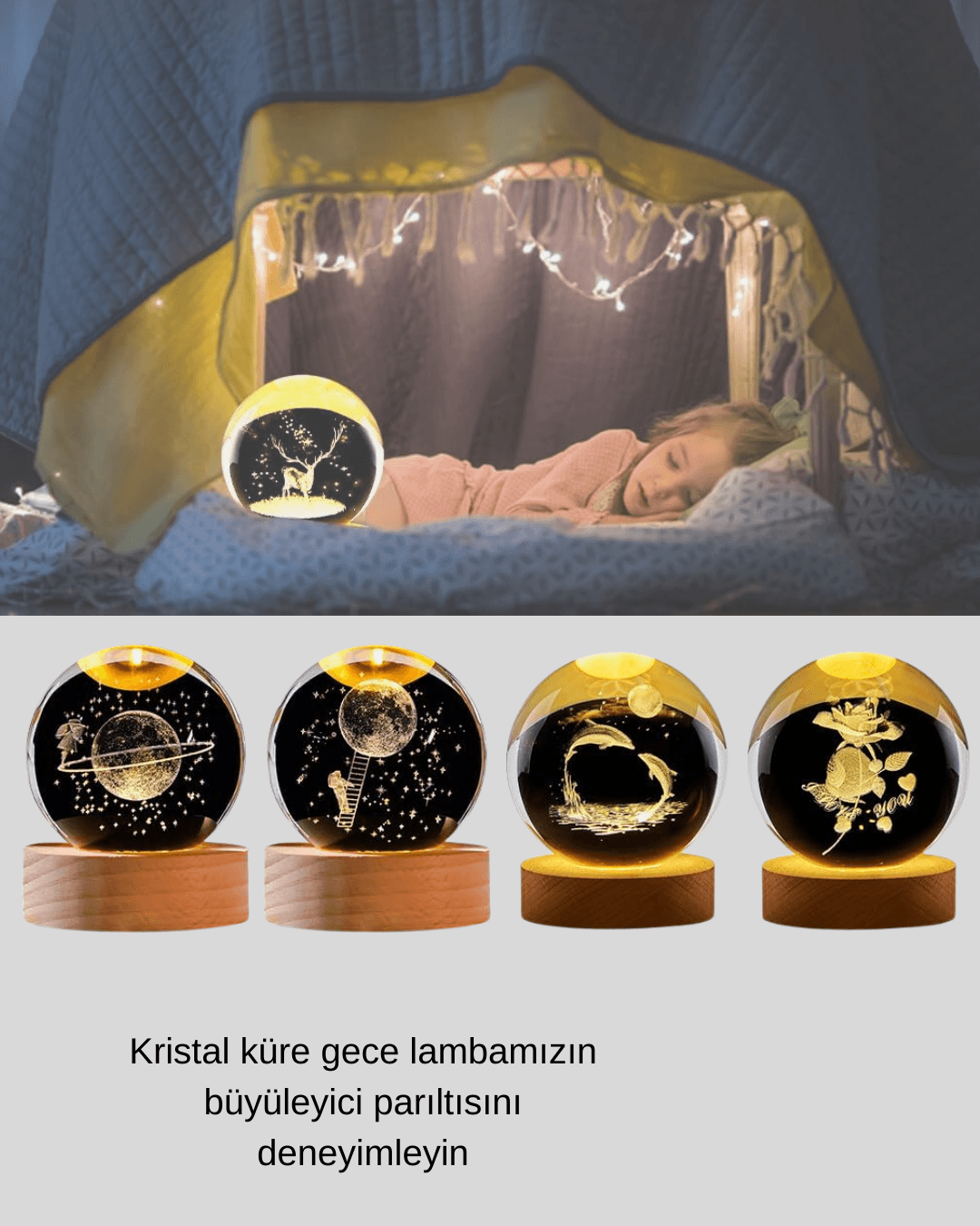 Yunus Figürlü LED Kristal Küre Ahşap Standlı Dekoratif