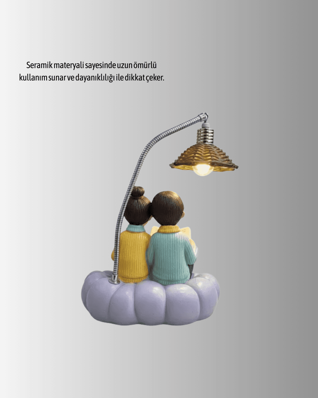 Okuyan Çift Figürlü Dekoratif Gece Lambası Hediye