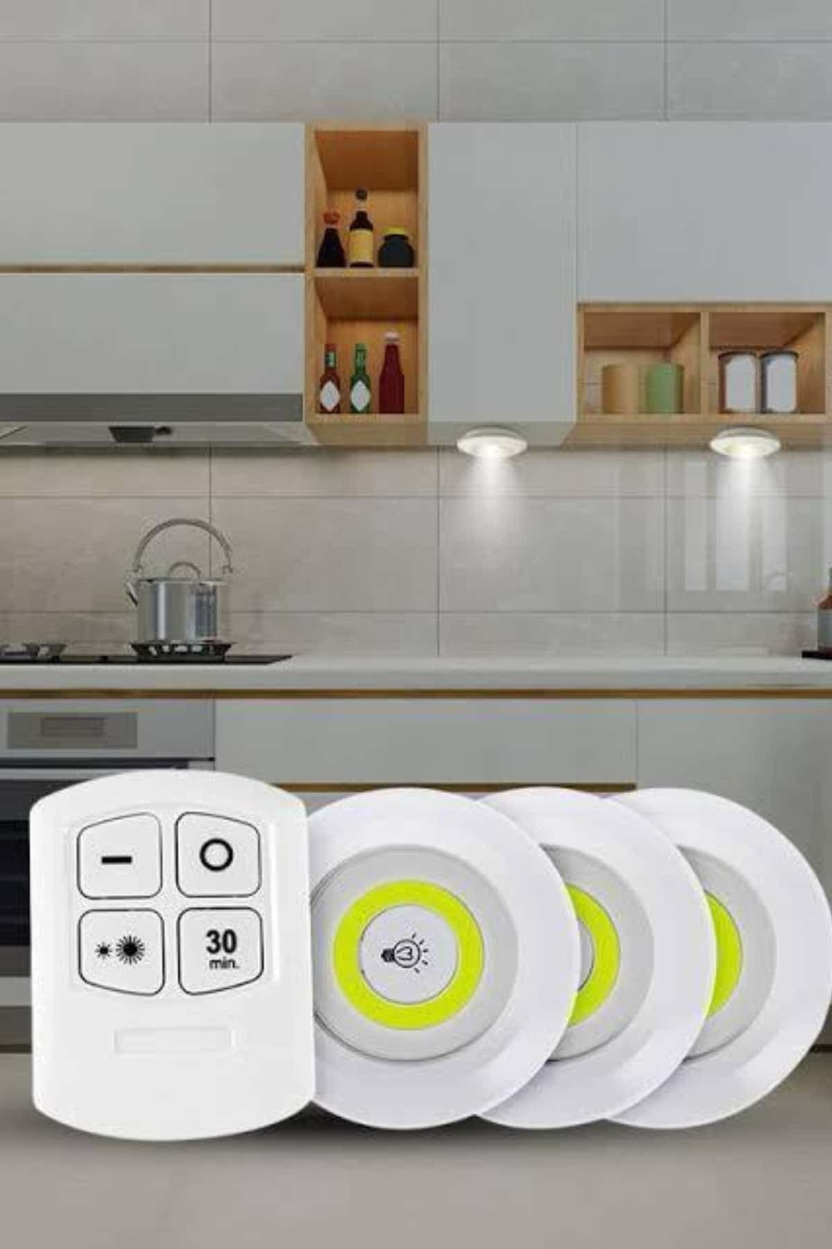 Yapışkanlı 3'lü Spot Led Işık Lamba Montajsız Pilli