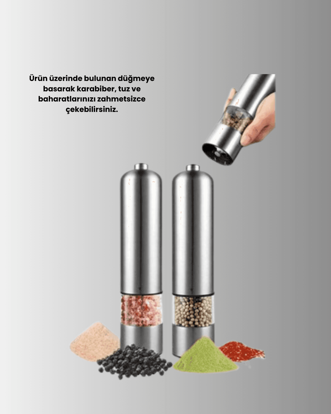 Tek Elle Kullanılan Otomatik Baharat Değirmeni Işıklı