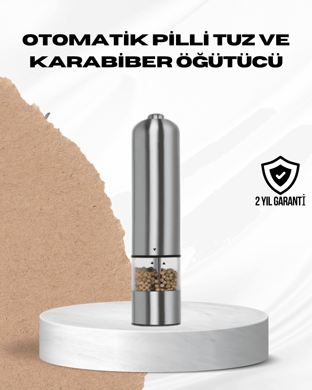 Tek Elle Kullanılan Otomatik Baharat Değirmeni Işıklı