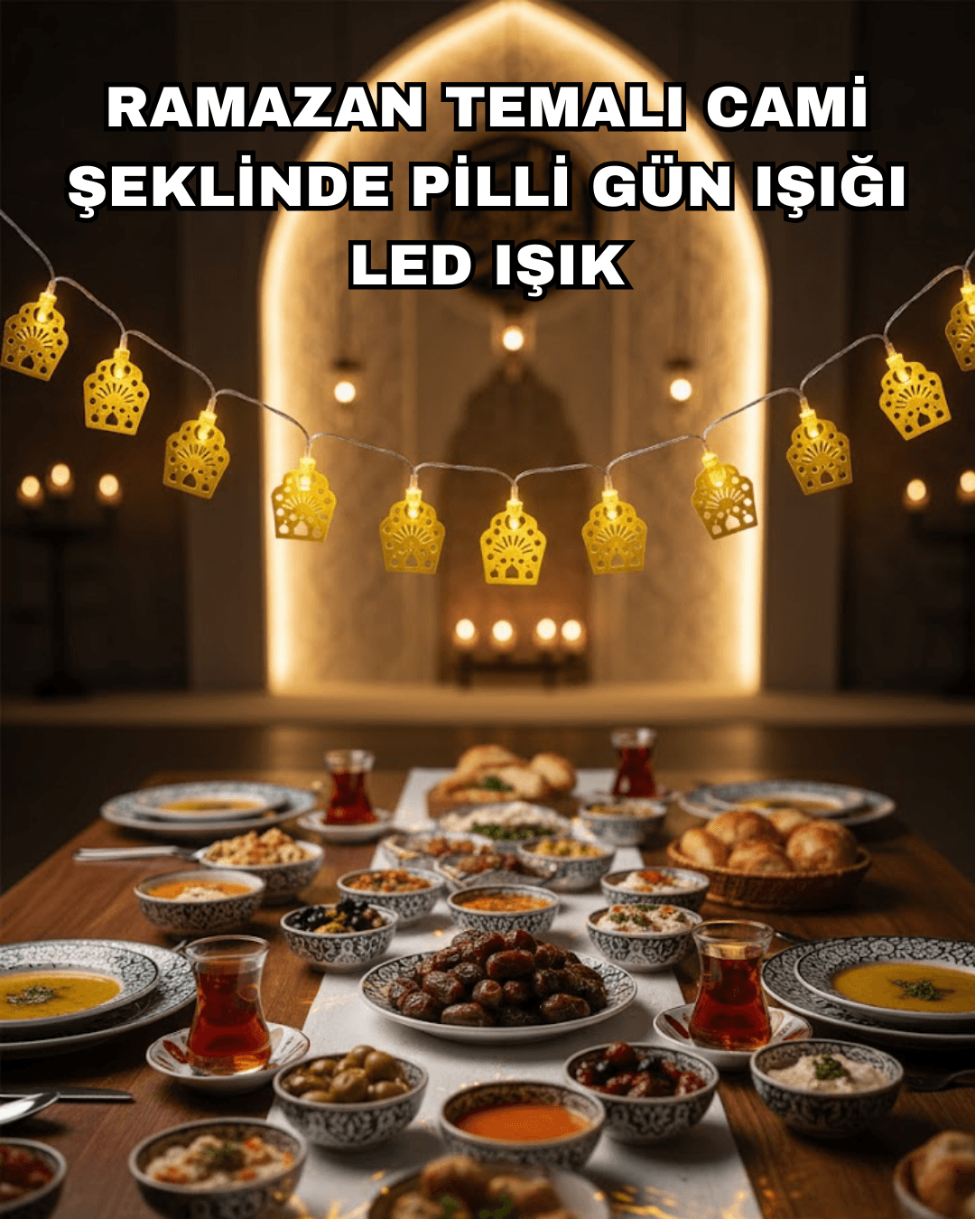 Ramazan ve Bayram Dekoratif LED Işık Cami Figürlü Sıcak