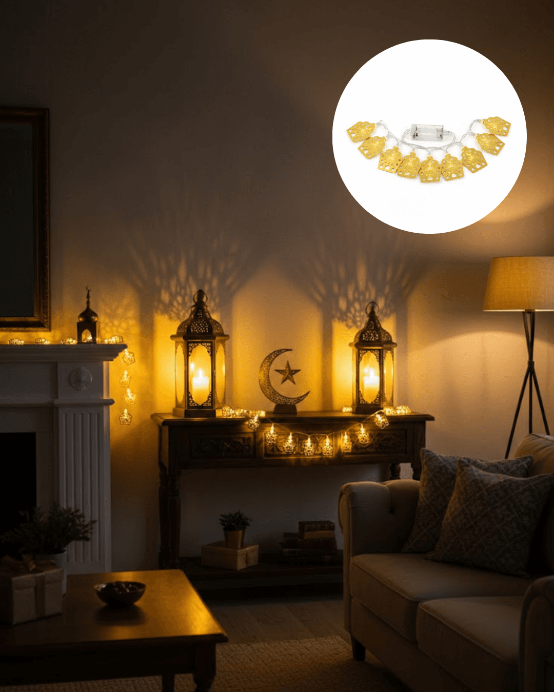 Ev Dekoru İçin Ramazan LED Işık Pilli Sıcak Sarı Cami