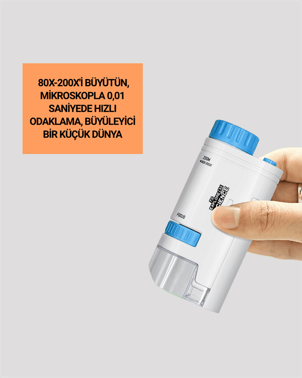 Portatif El Mikroskop – LED Işıklı, Aynı Anda Net