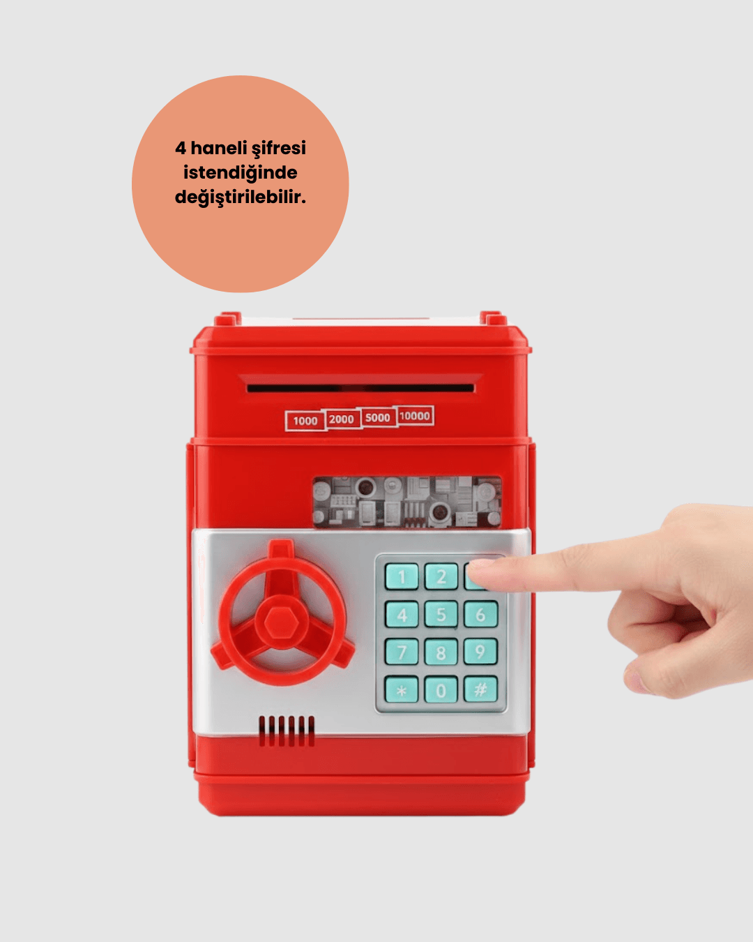 Şifreli Kırmızı ATM Tasarımlı Çelik Kasa Görünümlü