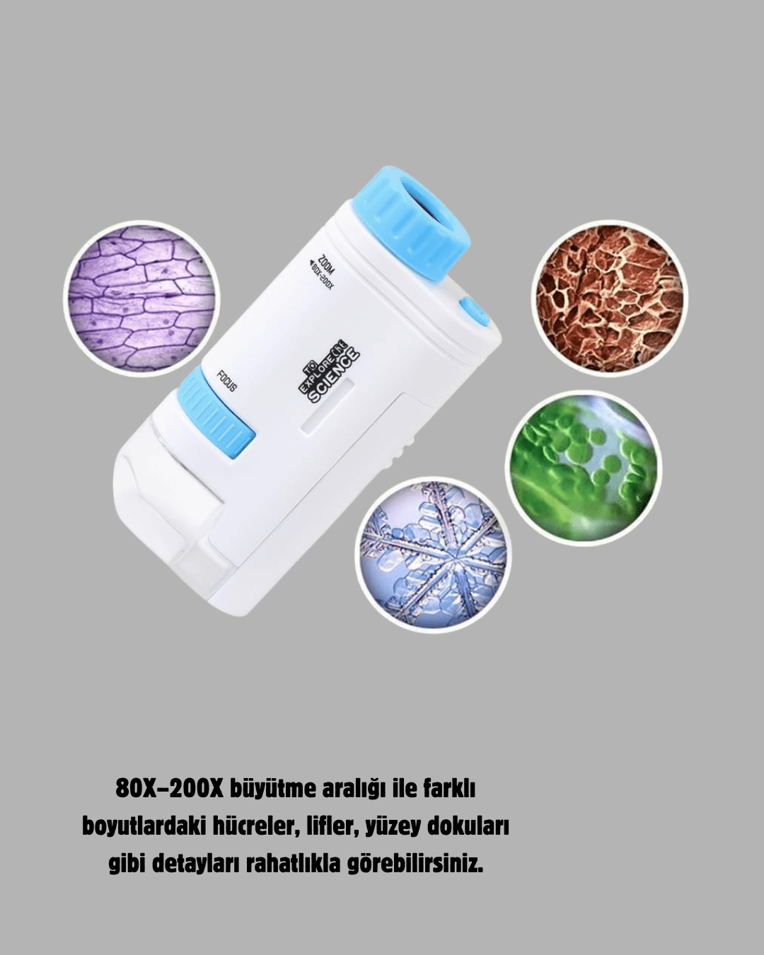 Taşınabilir Eğitim Mikroskobu – LED Işıklı ve Darbeye